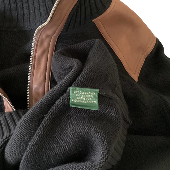 Ralph Lauren Leather Trim Black Men’s 1/4 Zip Sweater No Tags - Picture 4 of 7